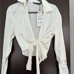 Zara new with tags tie crop top with collar